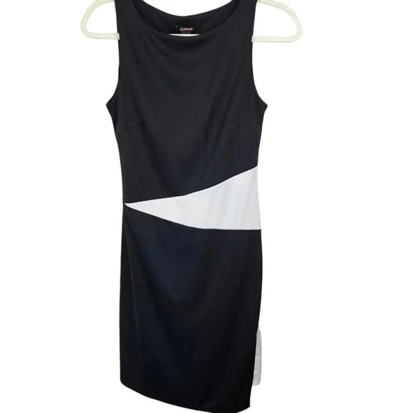Express Black Cream Asymmetrical Color Block‎ Sleeveless Sheath Dress Size 6 - Picture 1 of 10